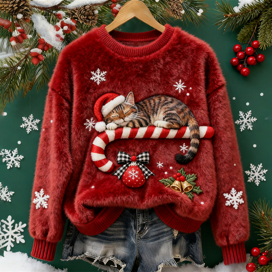 Santa Hat Cat Fuzzy Sweater