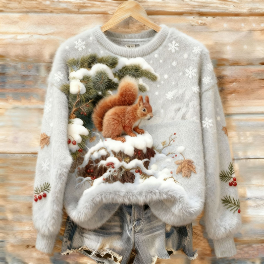 Snowy Woodland Squirrel Pullover