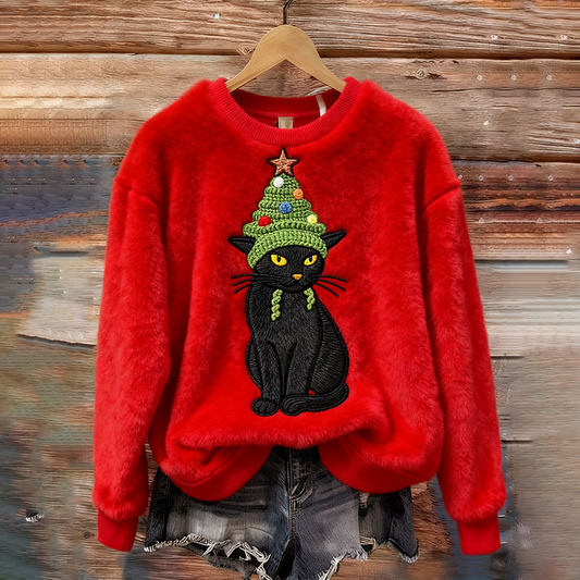 Holiday Cat Plush Red Sweater